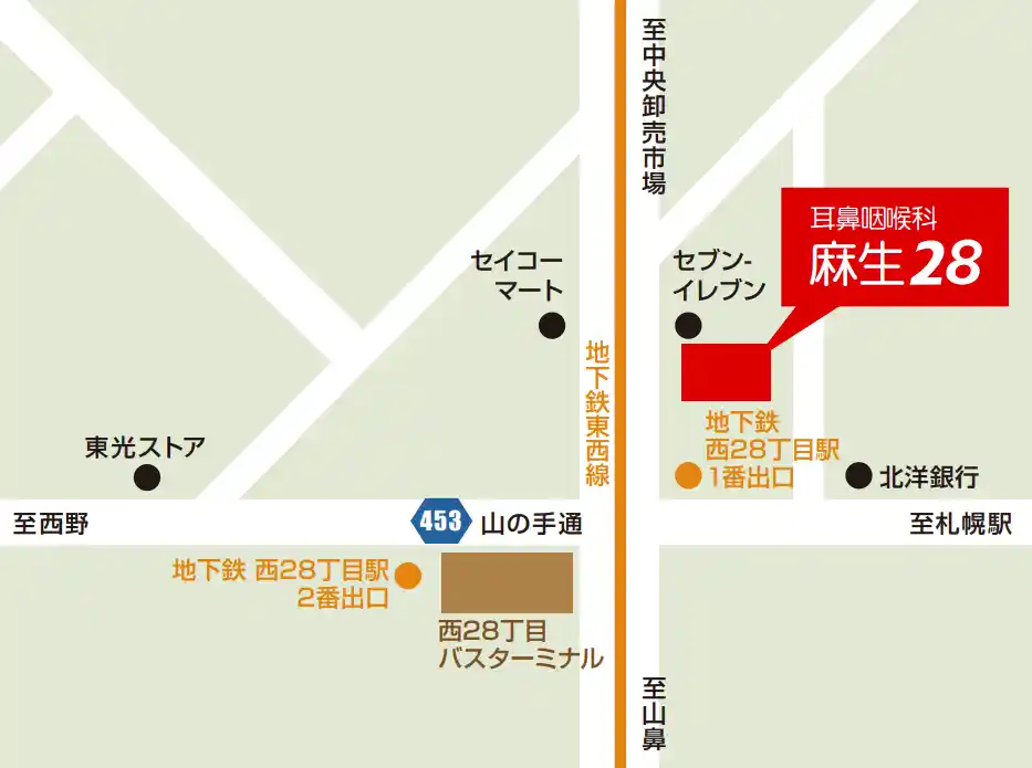 耳鼻咽喉科麻生28のアクセスマップ
